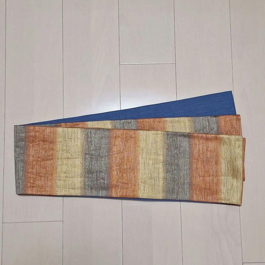 35 未使用 半幅帯 紋小袋帯 未使用 小森草木染め 金糸 証紙あり お-35