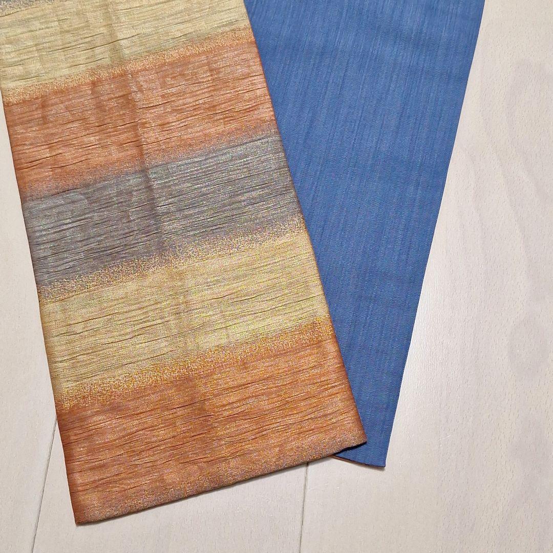 35 未使用 半幅帯 紋小袋帯 未使用 小森草木染め 金糸 証紙あり お-35