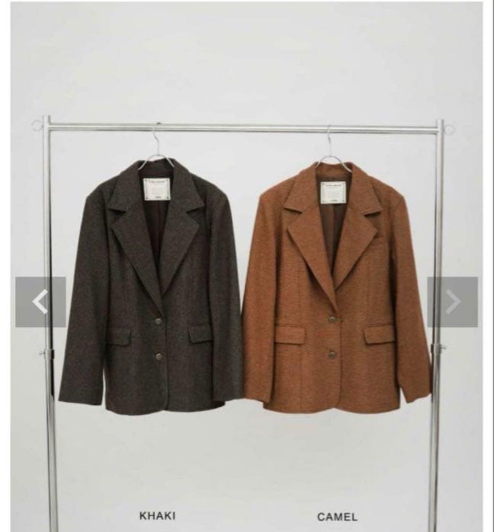 tinajojun ウールミックス チェックジャケット　カーキ