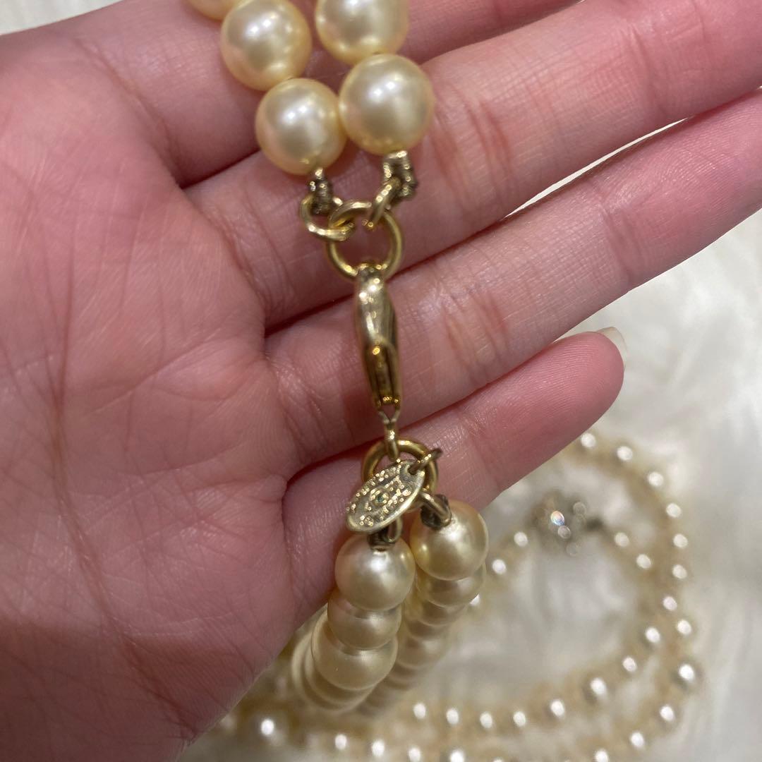 正規CHANEL美品シャネル★ホワイトパールネックレス クリスタルロゴ2連タイプ