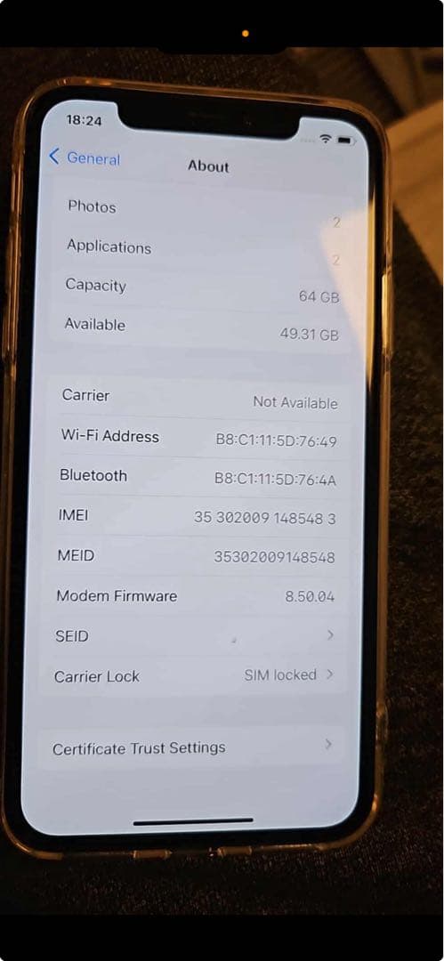 バッテリー容量100%　Apple iPhone X ホワイト64G
