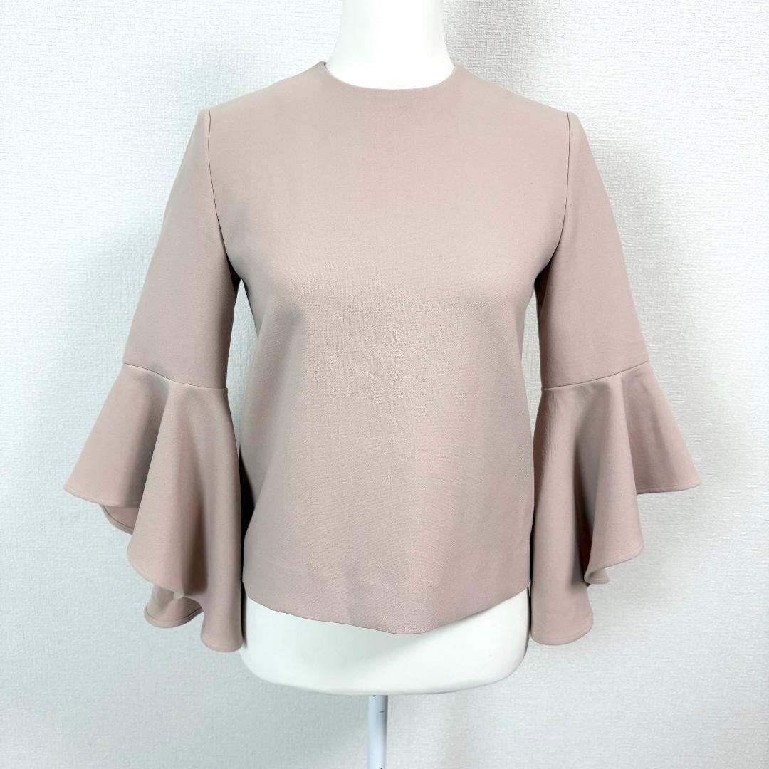 【美品】 YOKOCHAN 長袖ブラウスフレア袖 36 ベージュ 無地