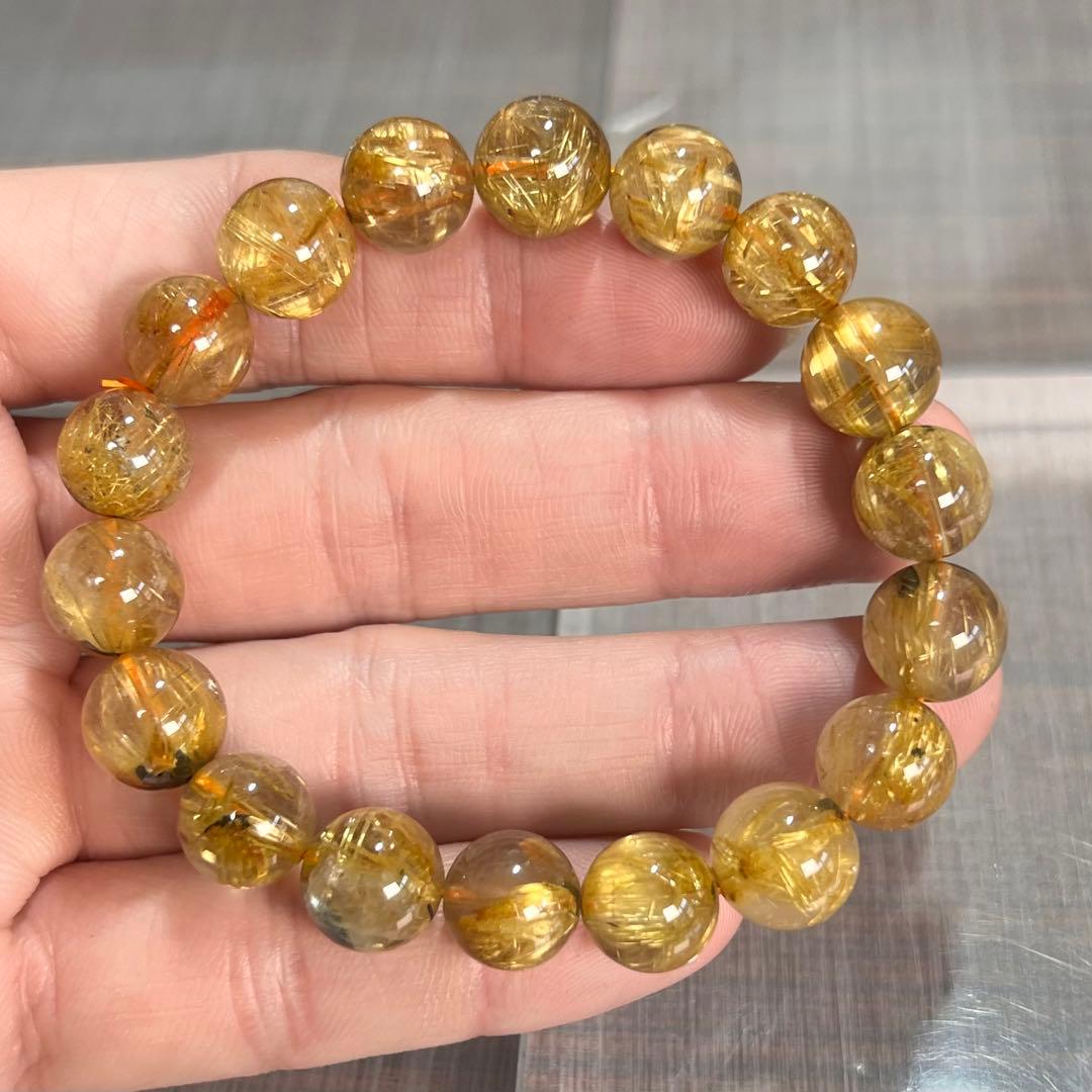 金運強　太陽放射ルチルブレスレット　ヘマタイト　ルチルクォーツ　3-4