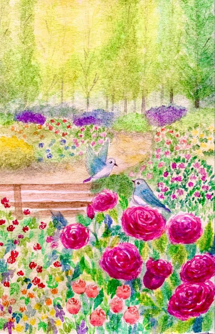 ♡たまみな♡水彩画 原画9枚レプリカ12枚鳥と花のアート作品