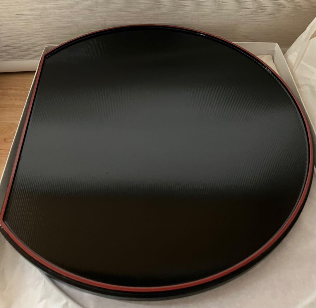 越前塗り　尺3半月両面膳　五枚セット　朱と黒両面 天然木　未使用品　美品