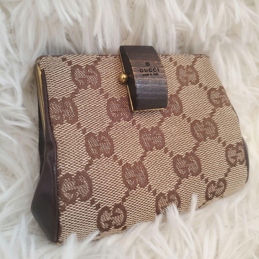 ⭐極美品⭐GUCCI　GG　木使用　ガマ口　財布　小銭入れ　ウォレット