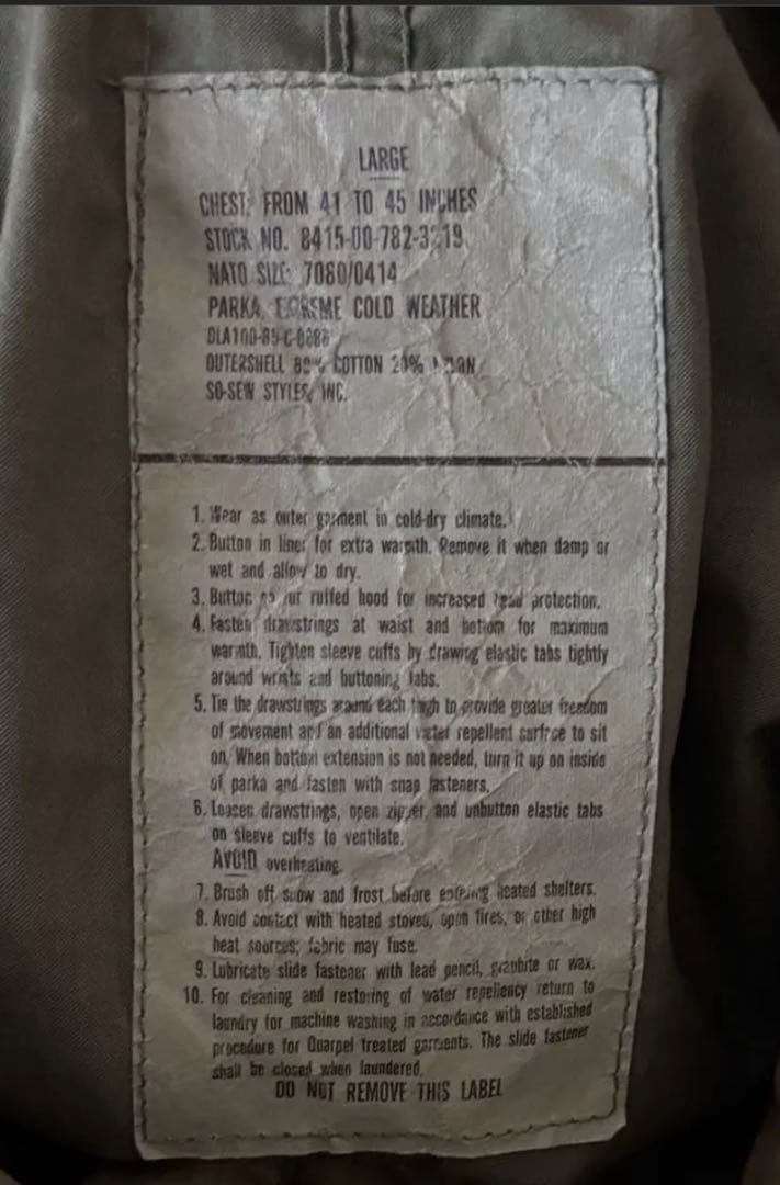 再出品【米軍実物】M65フィッシュテールパーカ 80年代