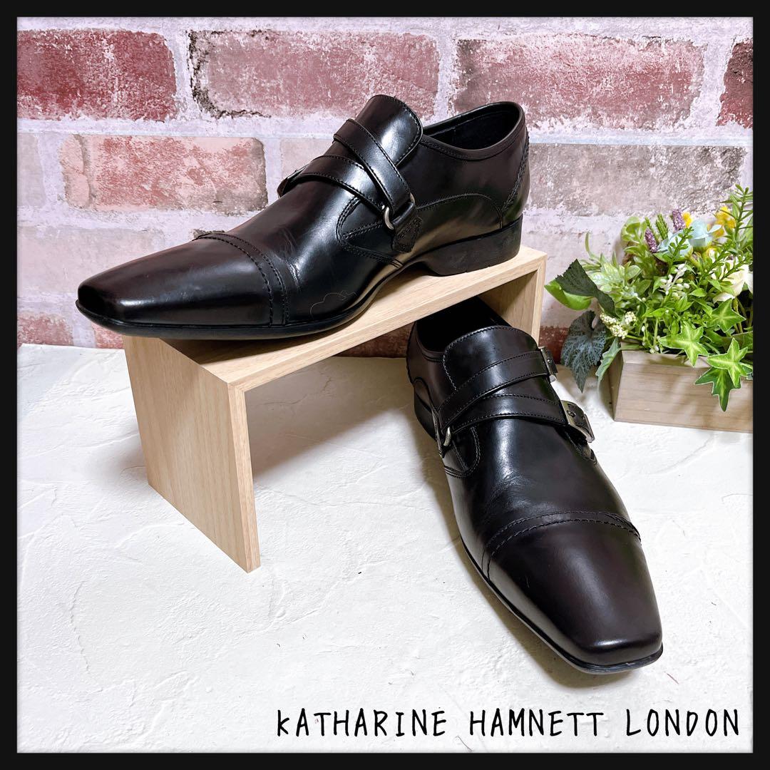 未使用級【キャサリンハムネットロンドン】ドレスシューズ 革靴 ベルト 黒 26