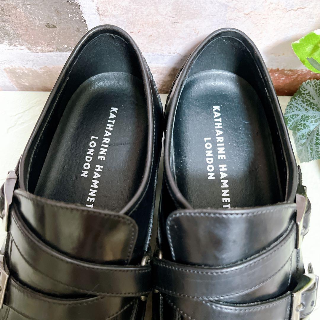 未使用級【キャサリンハムネットロンドン】ドレスシューズ 革靴 ベルト 黒 26