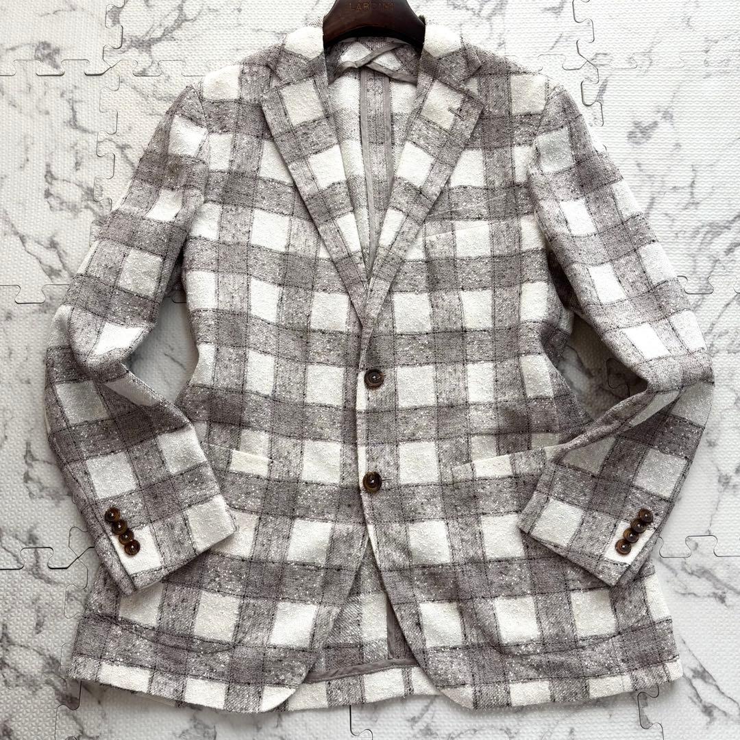 極美品✨TAGLIATORE チェック リネン テーラードジャケット ネップ加工