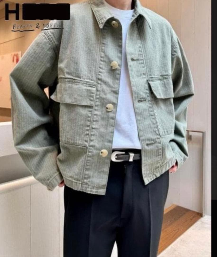 エイチビューティーアンドユース　メンズ　カーキデニムジャケット　Mサイズ