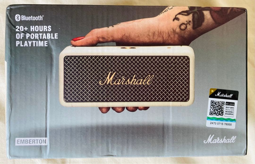 うしろ　Marshall EMBERTON ポータブルスピーカー　クリーム