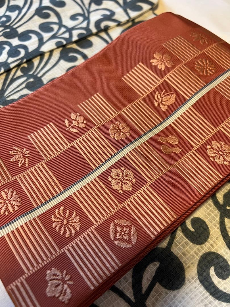 竺仙綿紅梅　浴衣・帯セット　夏訪問着