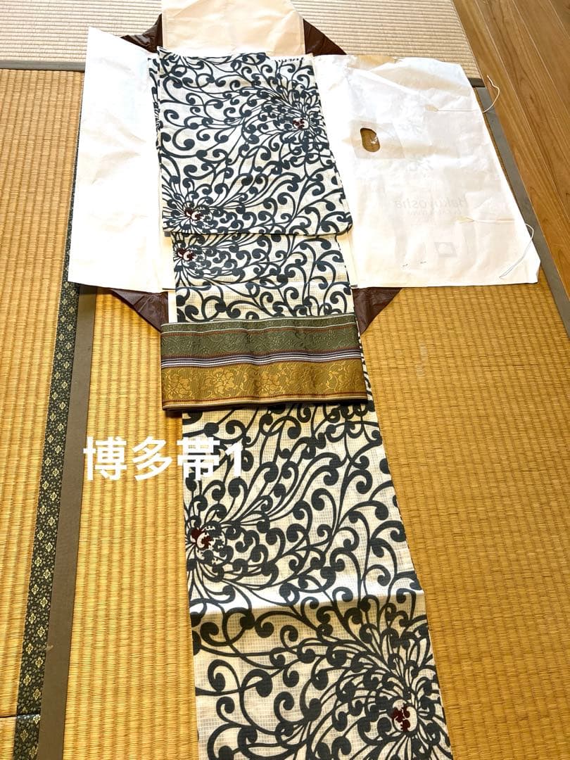 竺仙綿紅梅　浴衣・帯セット　夏訪問着