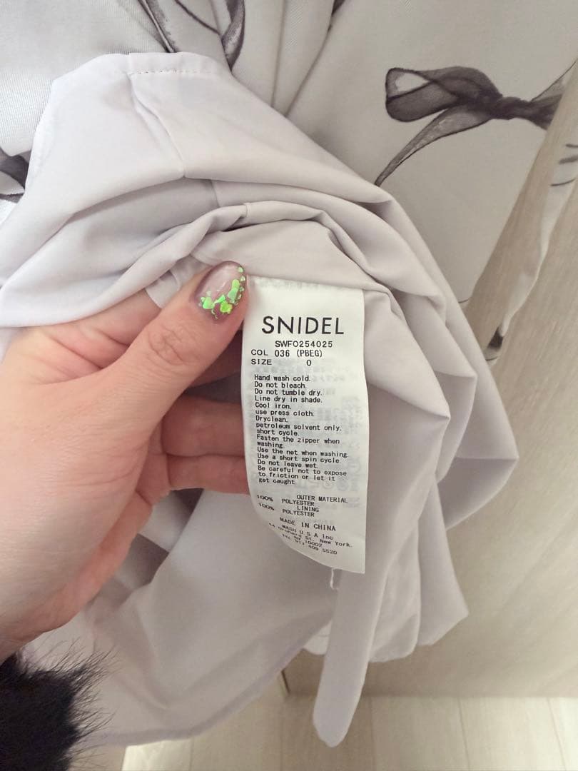 Sustainableリボンプリントワンピース　0サイズ　ピンクベージュ