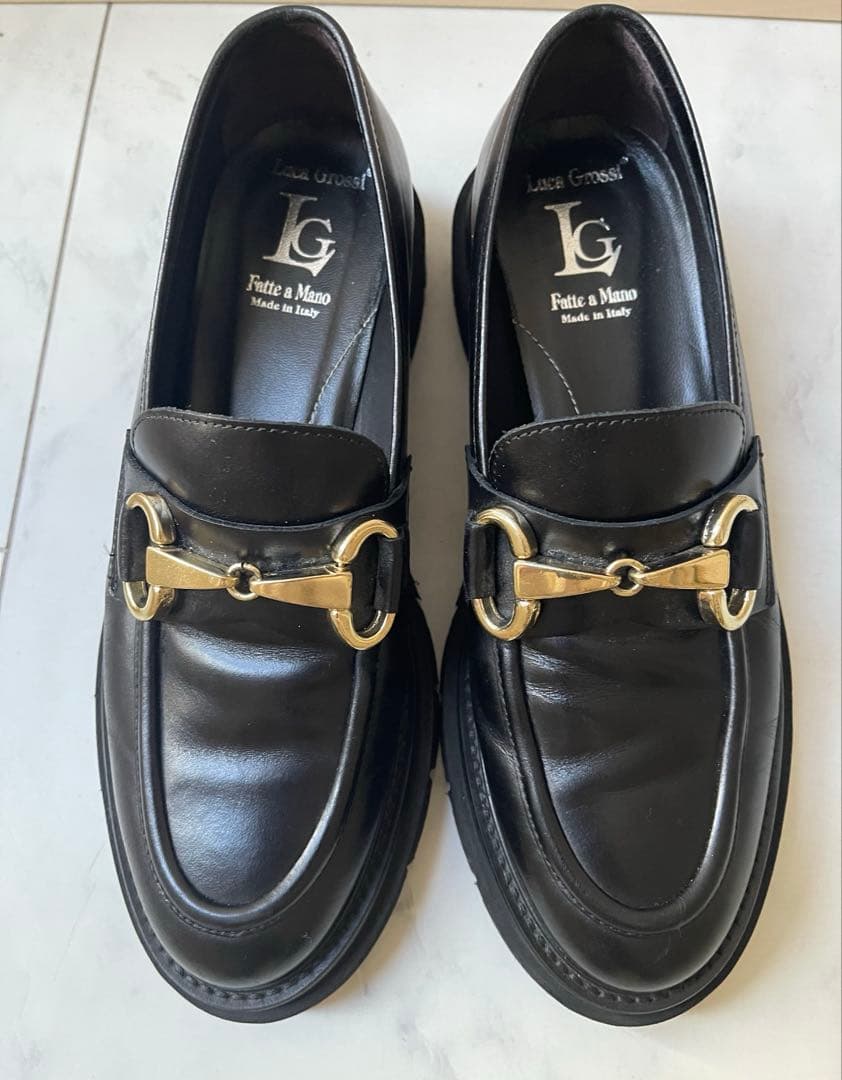 ルカグロッシ ビットローファー イタリア製 38 ブラック タンクソール 厚底