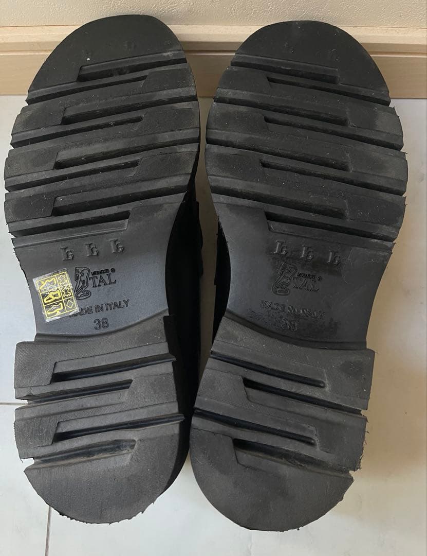 ルカグロッシ ビットローファー イタリア製 38 ブラック タンクソール 厚底