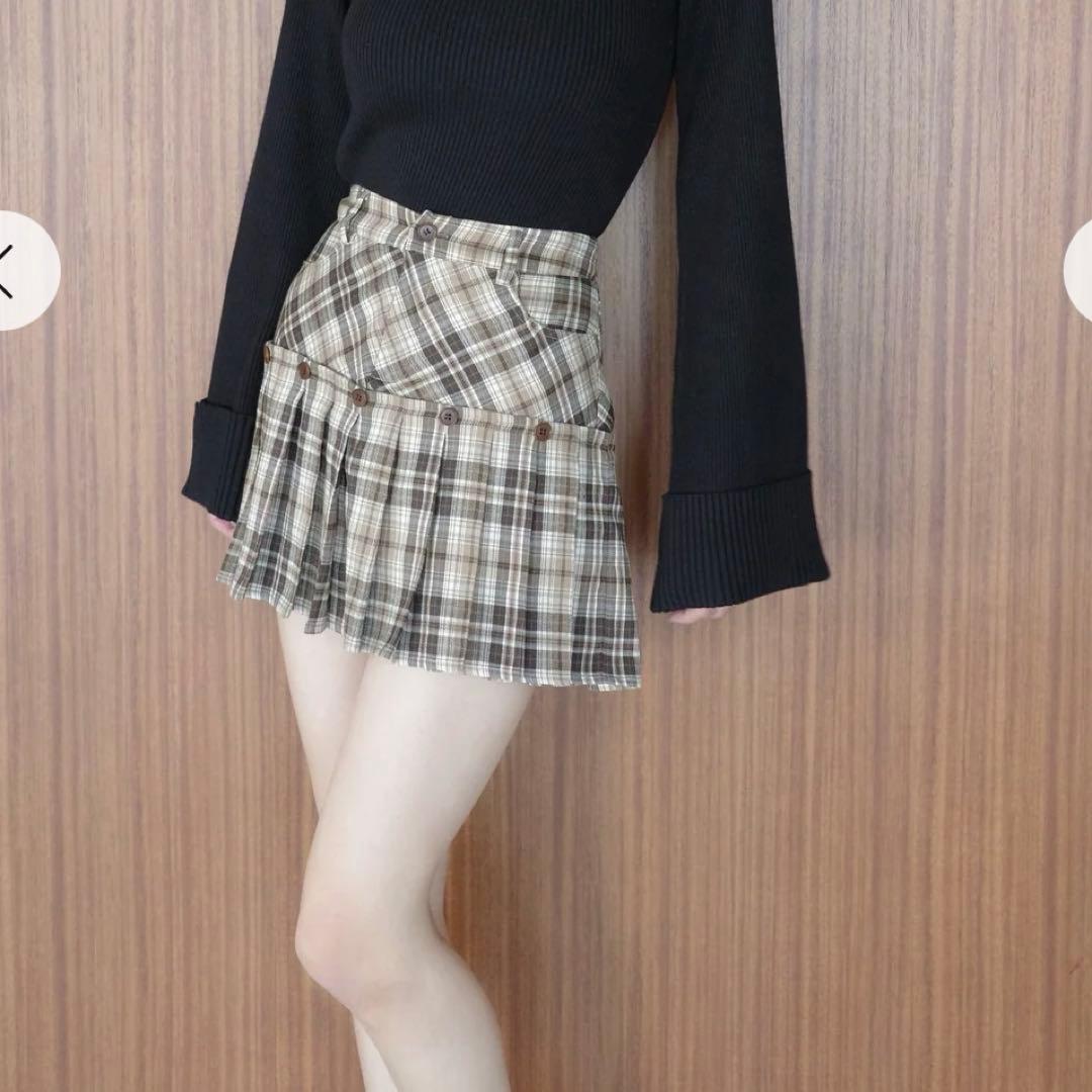 Randy フェイクドッキングプレイドミニスカート