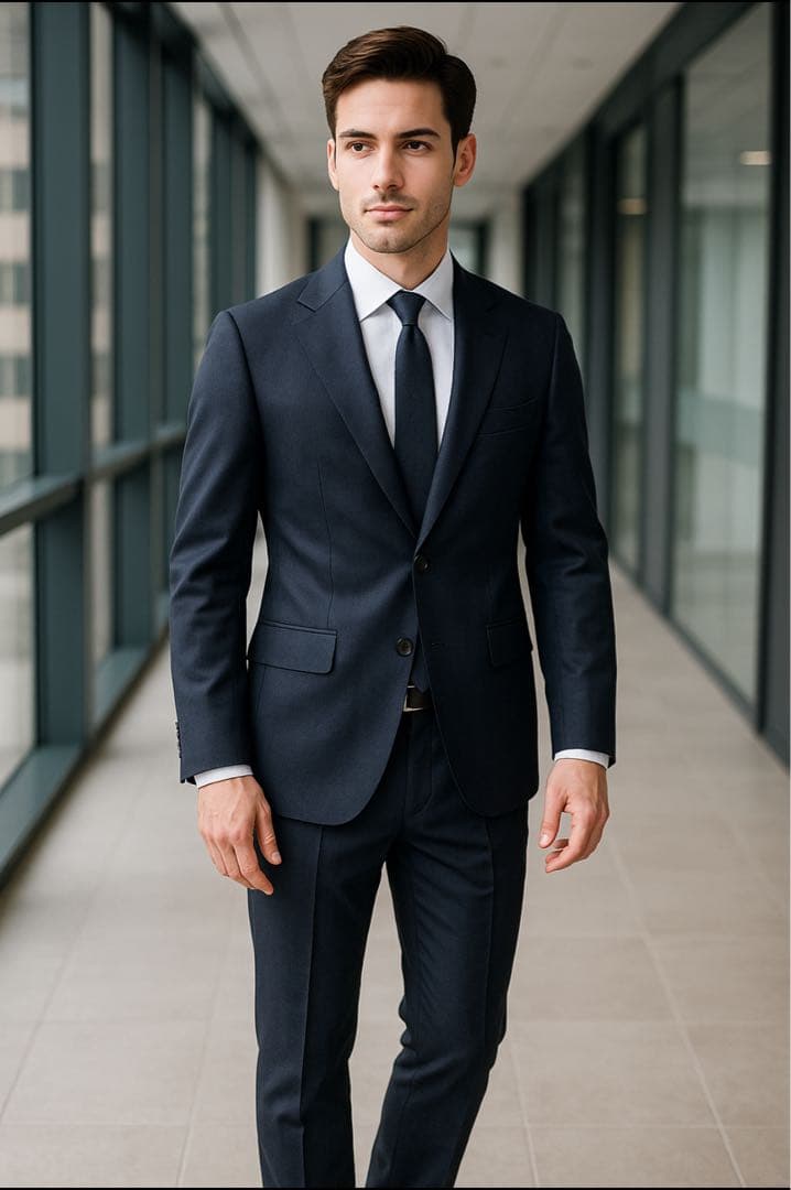 良品　エルメネジルドゼニア生地　スーツセットアップ　100AB7 ネイビー系