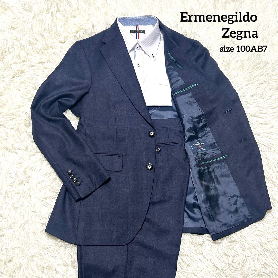良品　エルメネジルドゼニア生地　スーツセットアップ　100AB7 ネイビー系