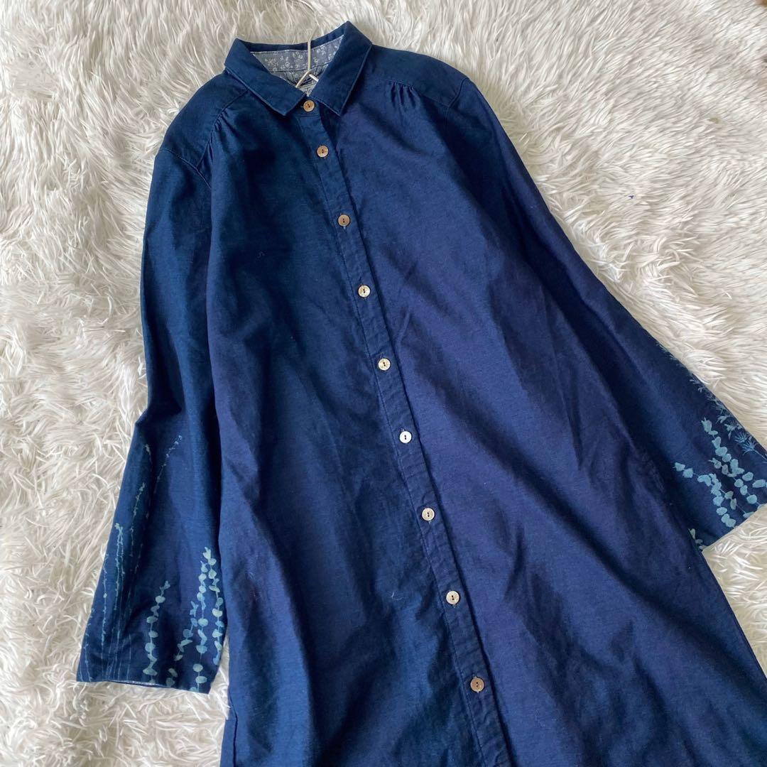 Blue Trick 岡山 藍染め デニムシャツ ロングワンピース Aライン
