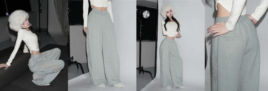 ダーリッチ darich カラーラメスウェットバレルパンツ グレー FREE