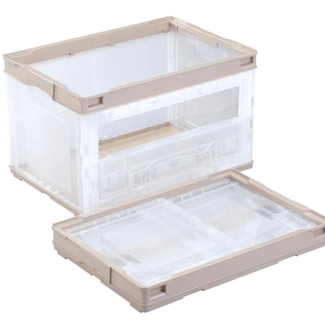 折りたたみコンテナ 50L 収納ボックス【ベージュ】長辺開き4個セット②