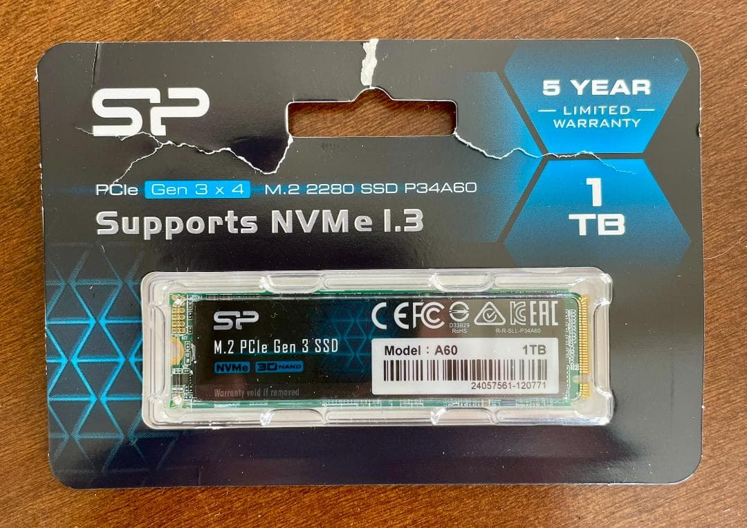 シリコンパワー M.2 SSD 1TB NVMe Gen3x4 P34A60