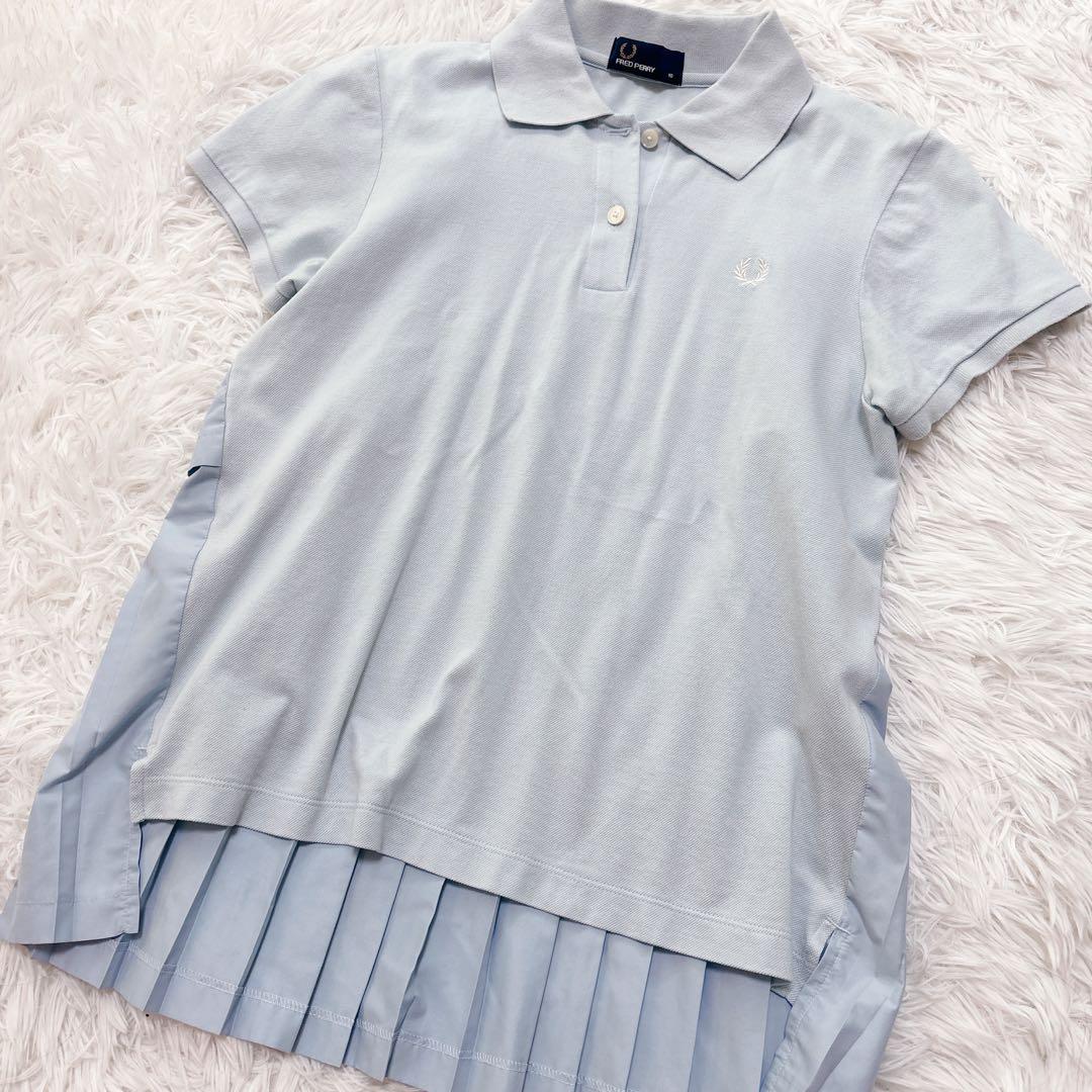 希少✨FREDPERRY フレッドペリー　プリーツ 切り替え ポロシャツ 水色
