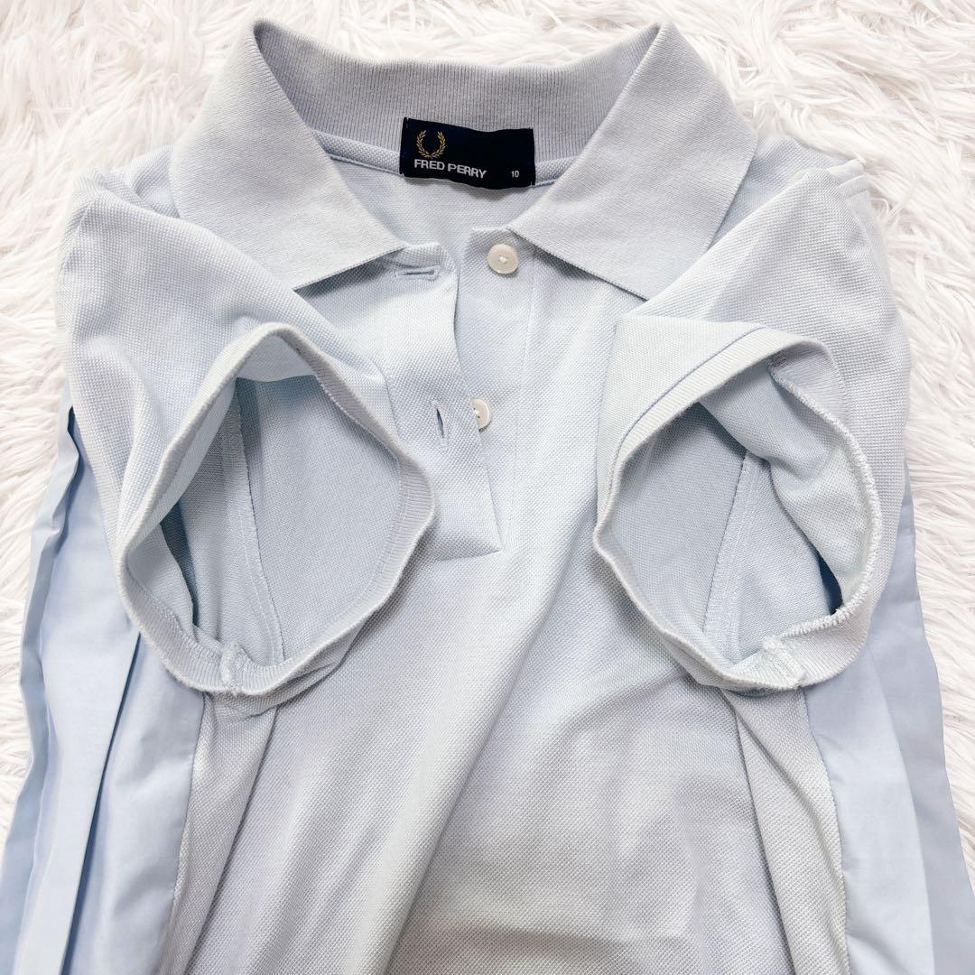 希少✨FREDPERRY フレッドペリー　プリーツ 切り替え ポロシャツ 水色