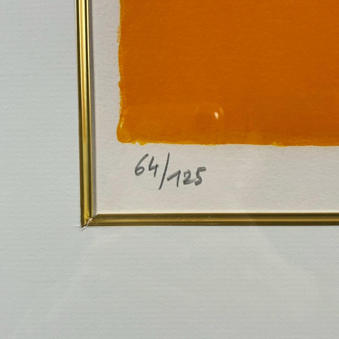 ベルナール・カトラン「黄色いバックの花」リトグラフ 大作 直筆サイン入り 額装