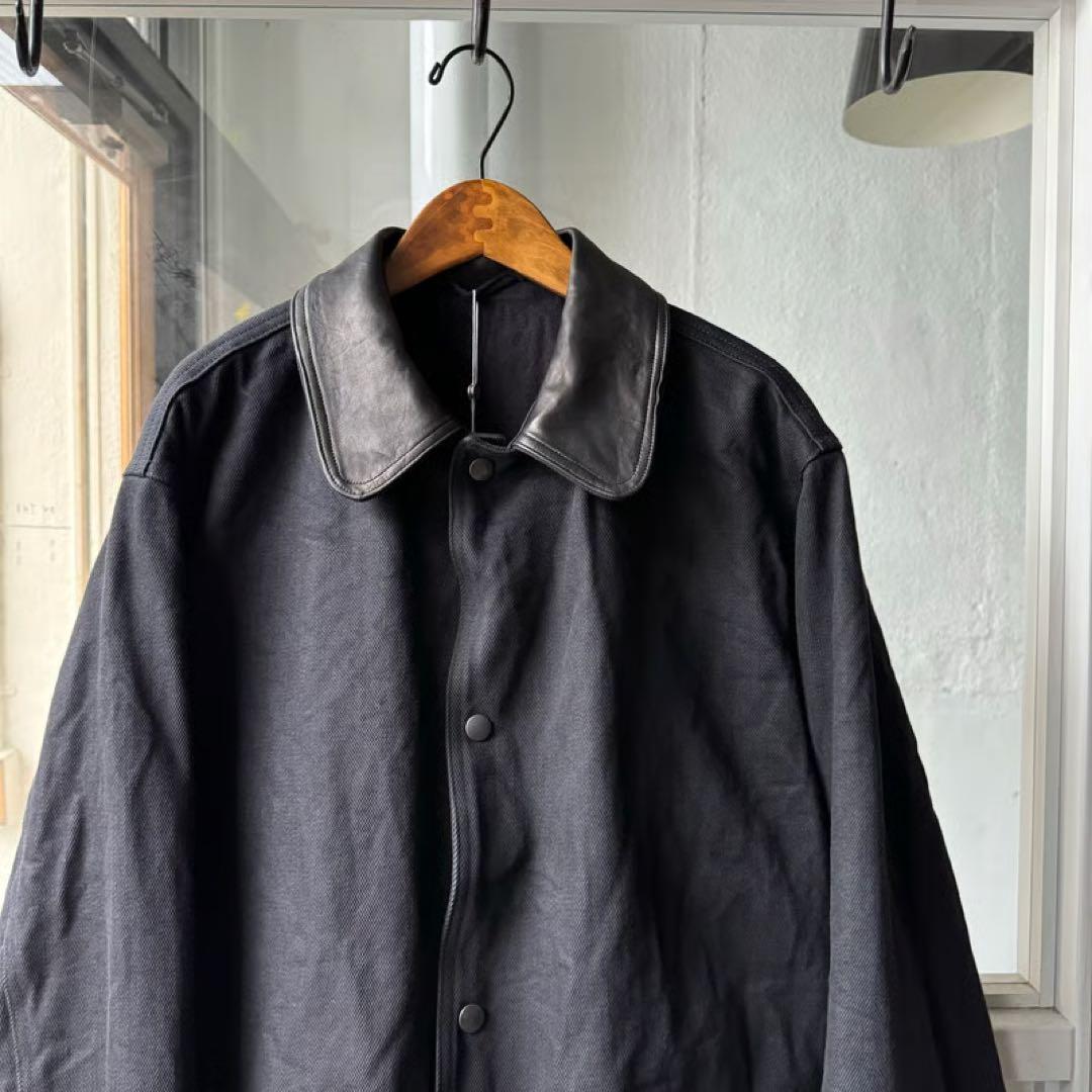 comoli ブラックデニムレザージャケット　襟レザー　size2 25aw