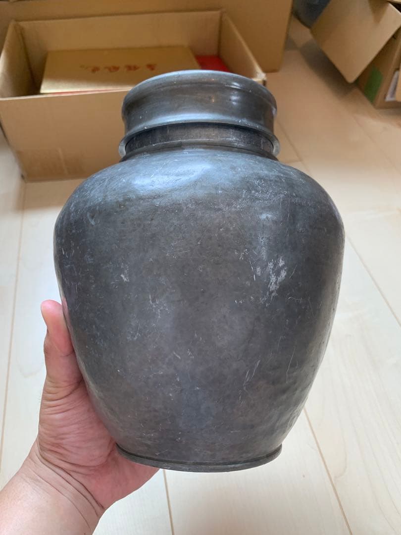 古錫製　錫斑茶壷　煎茶道具　高さ21cm