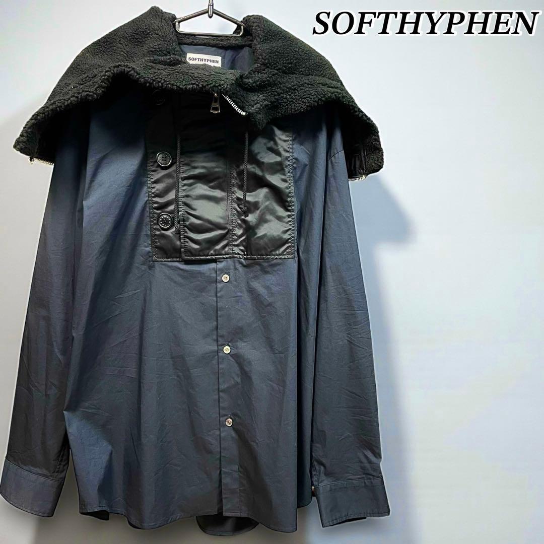 極美品 ソフトハイフン N2-B COLLARED SHIRT ブラック メンズ