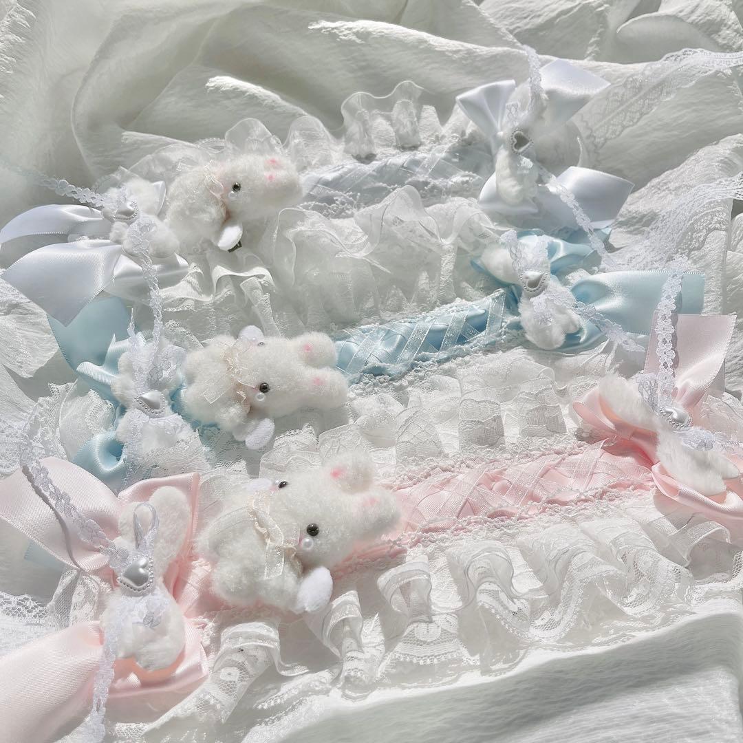 ♡3点No.2 天使のうさぎさん付き 編み上げリボンヘッドドレス white ♡