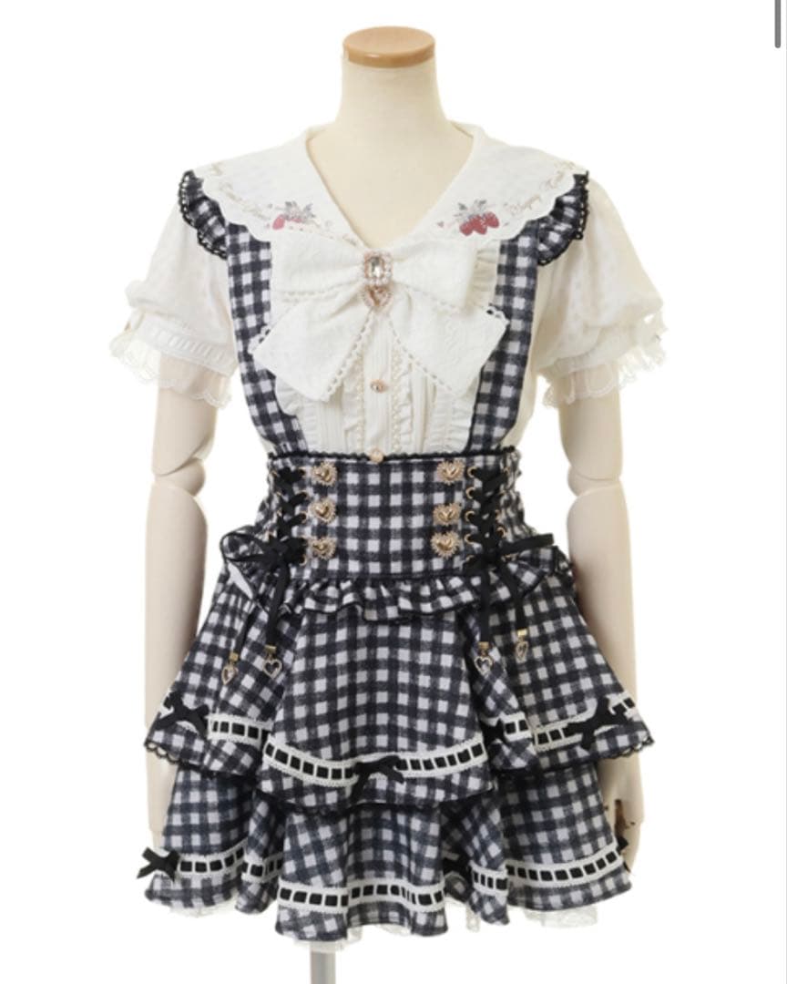 LIZLISA はしごリボンギンガムチェックティアードスカパン ブラック
