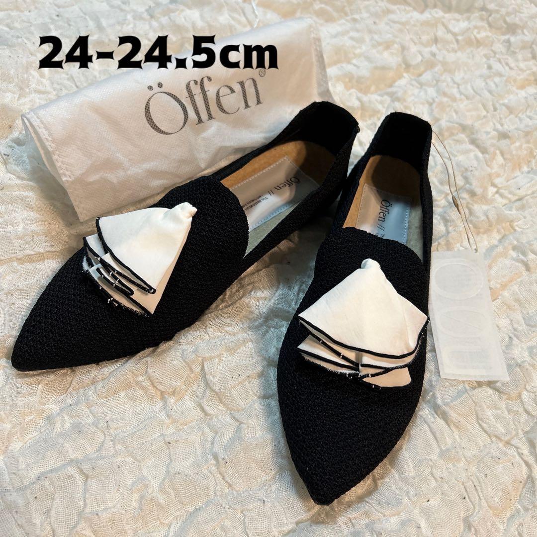 新品未使用Offen オッフェン スカラップ ニットパンプス ブラック38 24