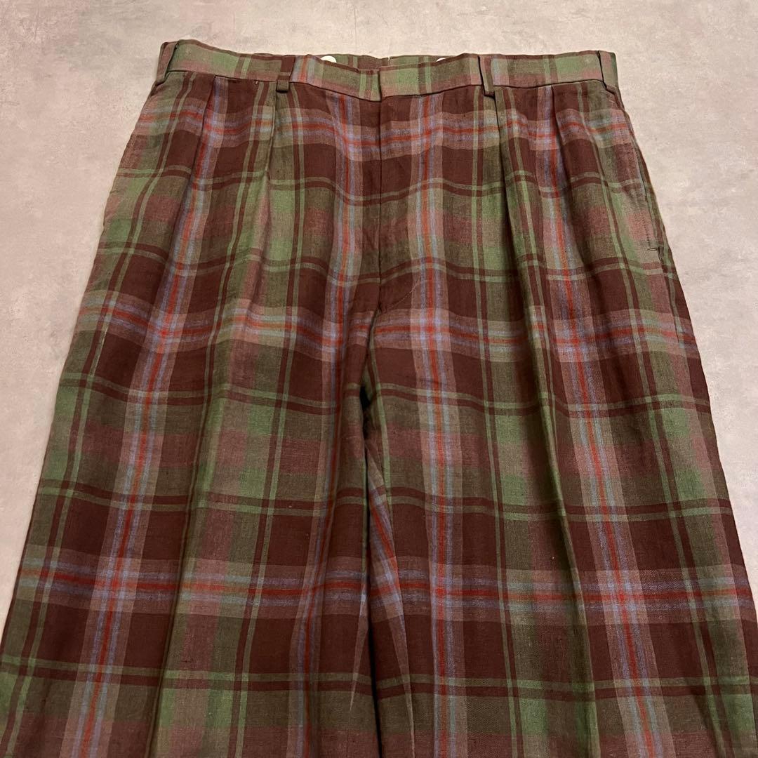 パンツ Ralph Lauren 90s check linen slacks
