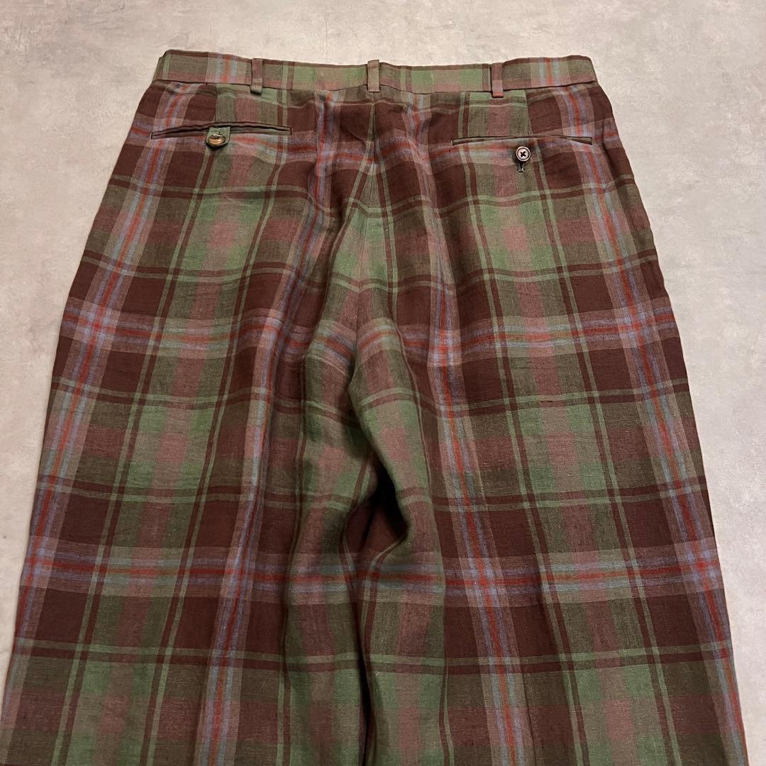パンツ Ralph Lauren 90s check linen slacks