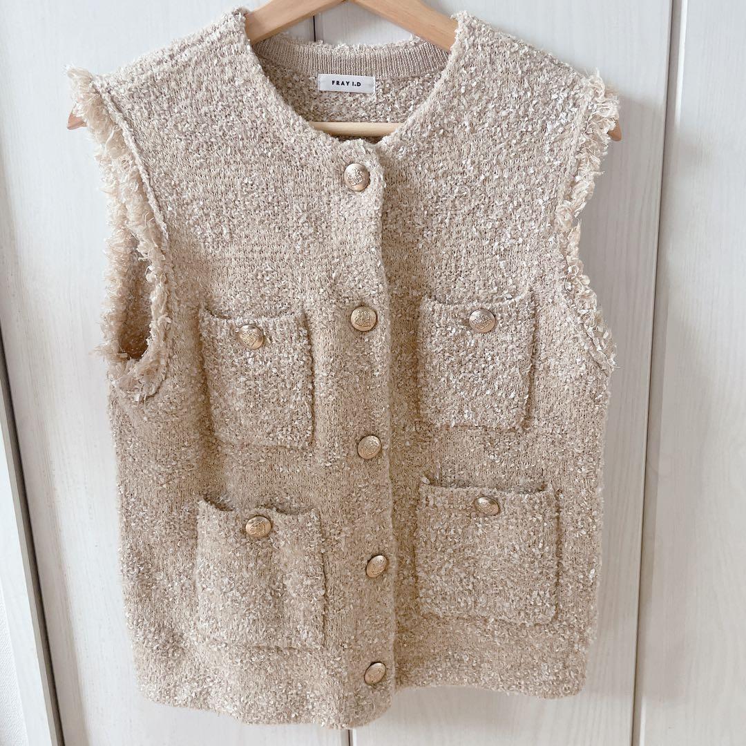 【美品】フレイアイディー FRAY I.D ツイードニットベストカーディガン