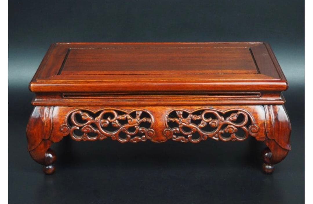 送料無料　時代物　唐木花梨透かし彫り花台/盆栽台　未使用