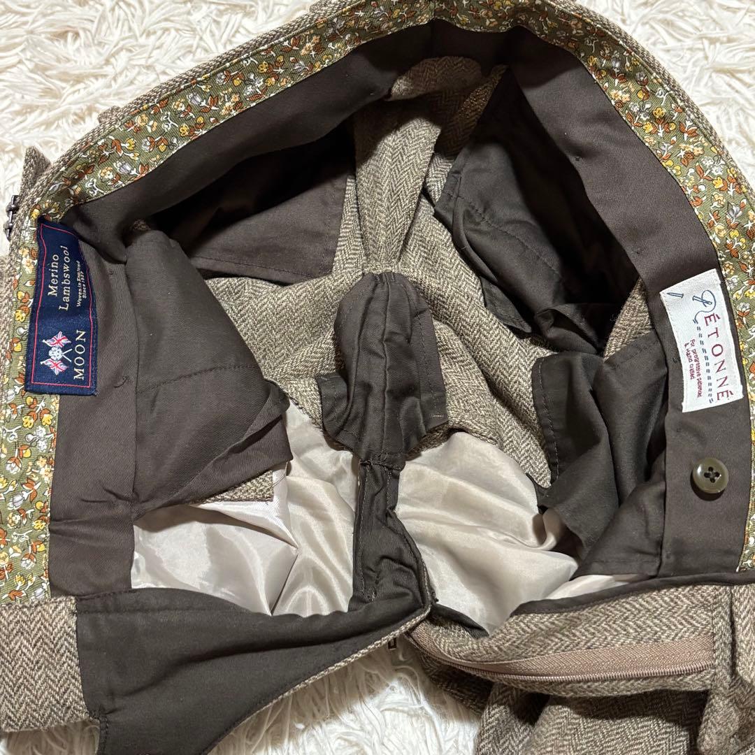 美品 エトネ セットアップスーツ MOON ツイード ヘリンボーン 2B 本切羽