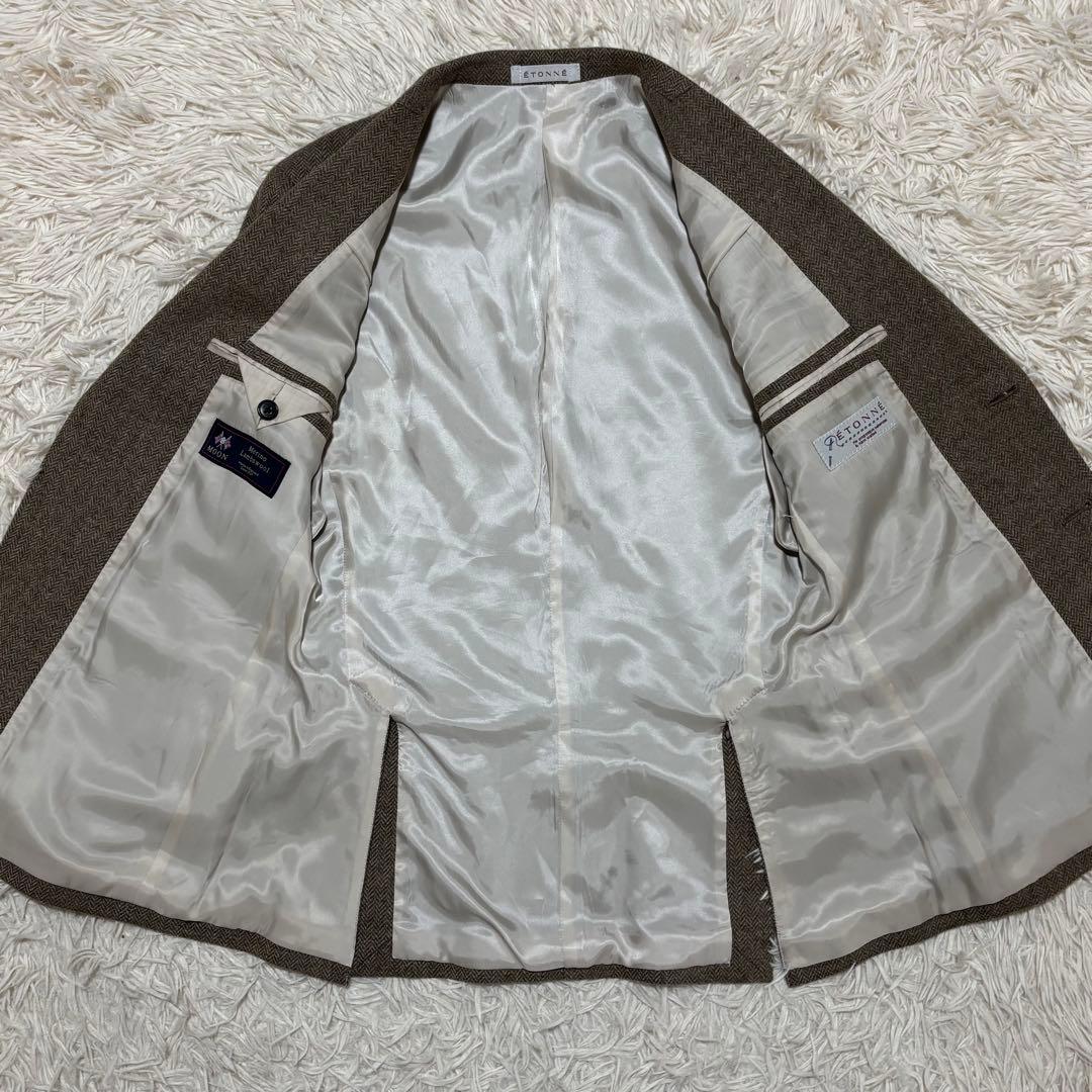 美品 エトネ セットアップスーツ MOON ツイード ヘリンボーン 2B 本切羽