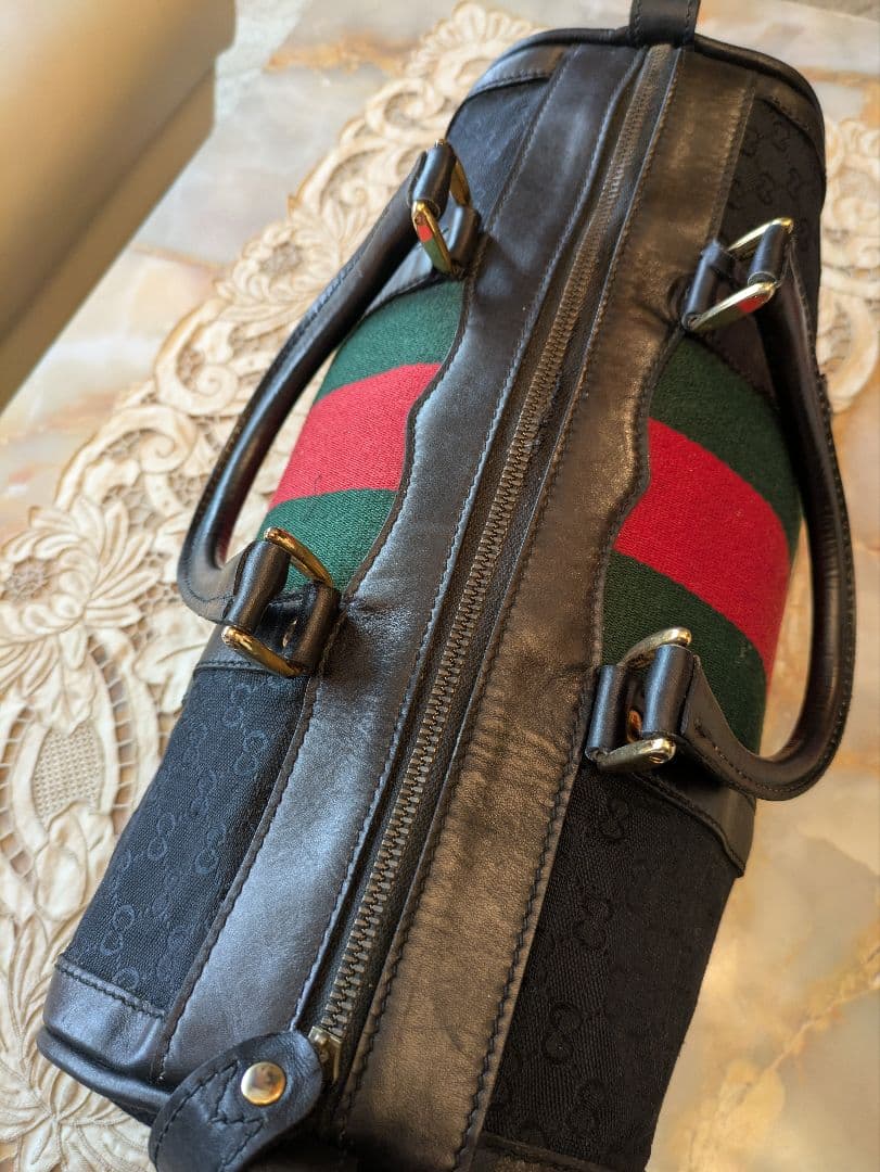 GUCCI GGキャンバス×カーフレザーボストンバッグ　ヴィンテージ　イタリア製