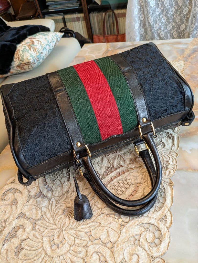 GUCCI GGキャンバス×カーフレザーボストンバッグ　ヴィンテージ　イタリア製