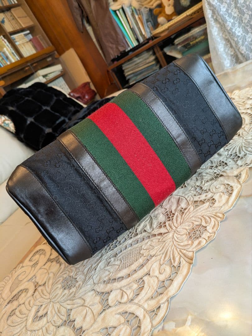 GUCCI GGキャンバス×カーフレザーボストンバッグ　ヴィンテージ　イタリア製