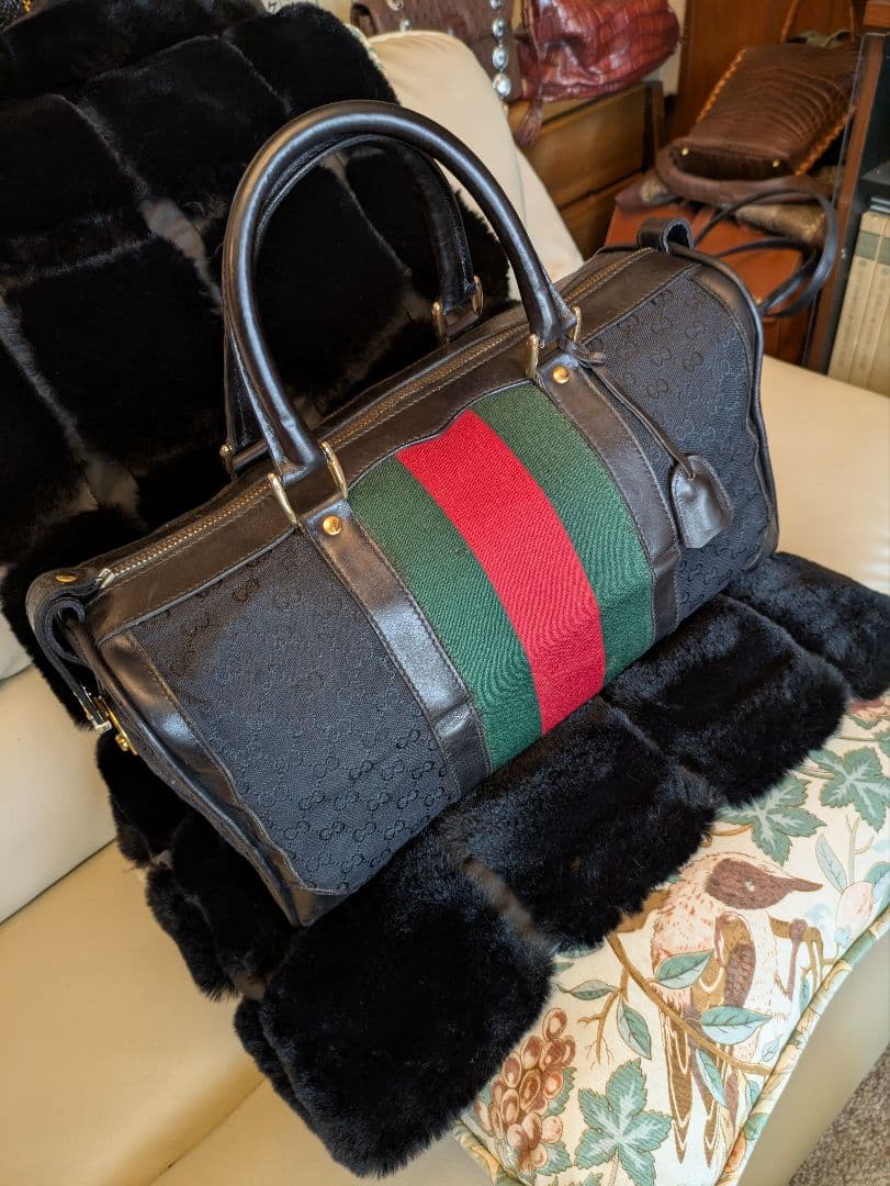 GUCCI GGキャンバス×カーフレザーボストンバッグ　ヴィンテージ　イタリア製