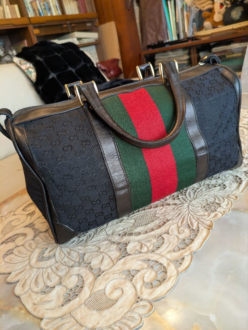 GUCCI GGキャンバス×カーフレザーボストンバッグ　ヴィンテージ　イタリア製