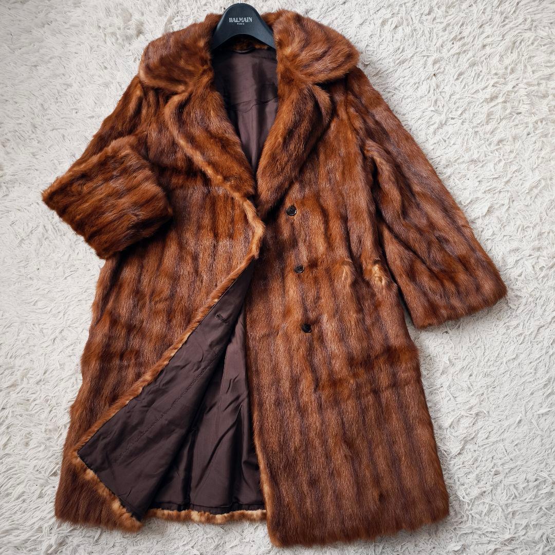 【美品 高級◎】 着丈93 毛皮 ミンク ロング デミバフ ファーコート L