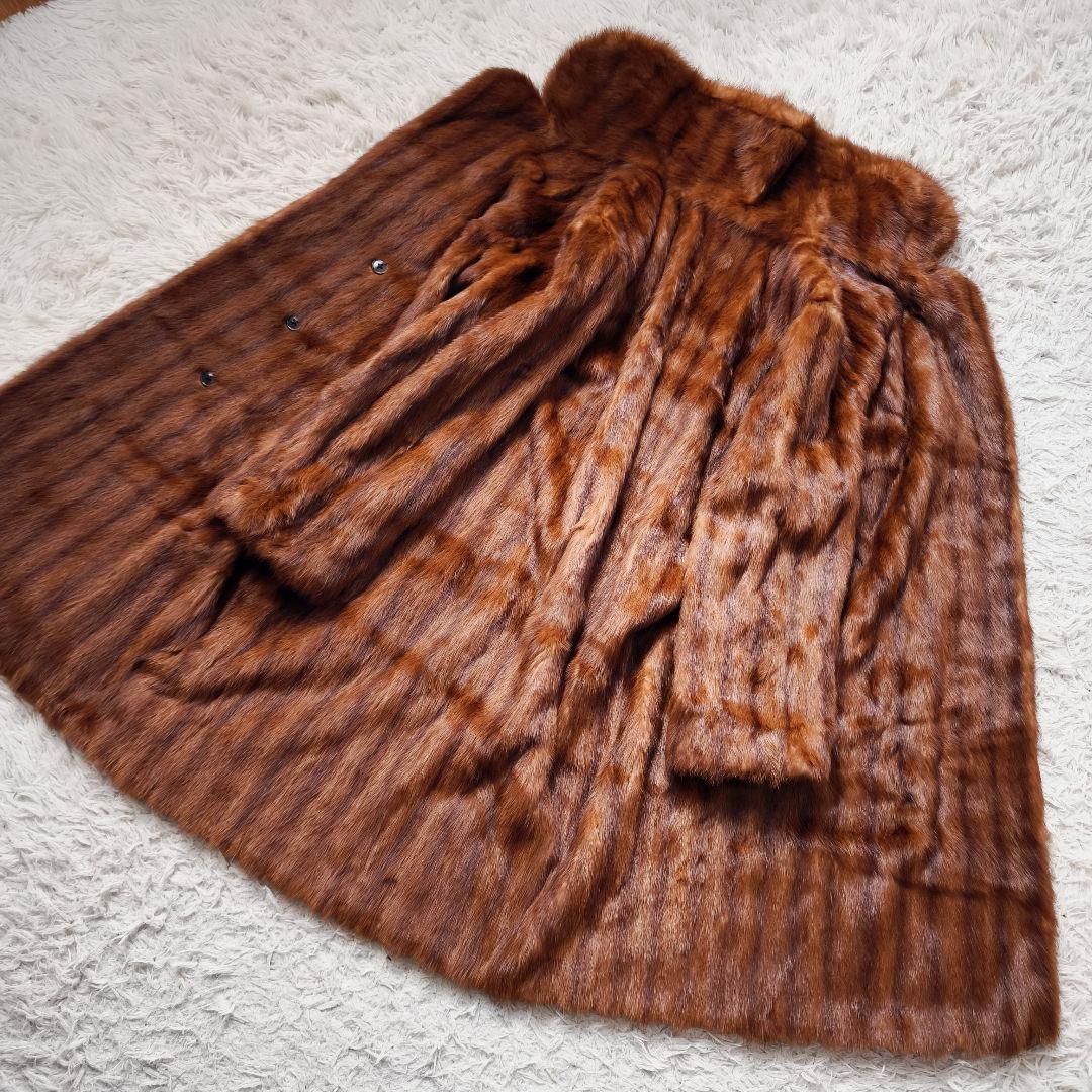 【美品 高級◎】 着丈93 毛皮 ミンク ロング デミバフ ファーコート L